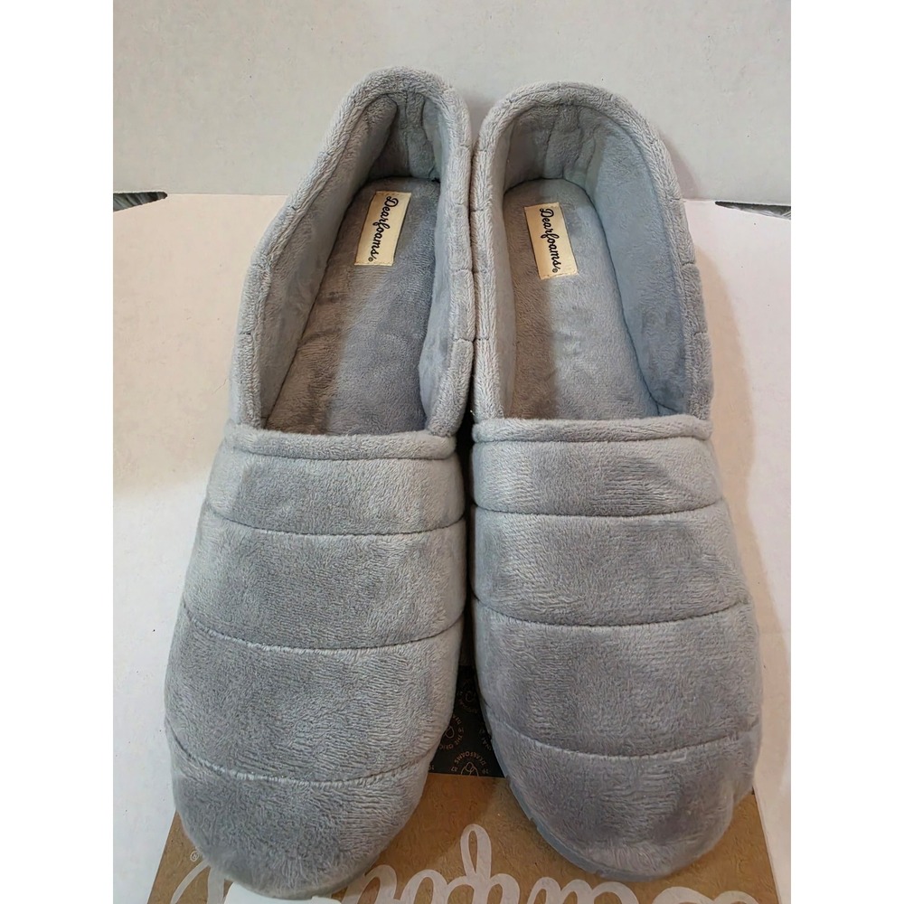 BNWT Dearfoams Women's Closed Back Slippers Size XL 11-12 Light Grey Memory Foam